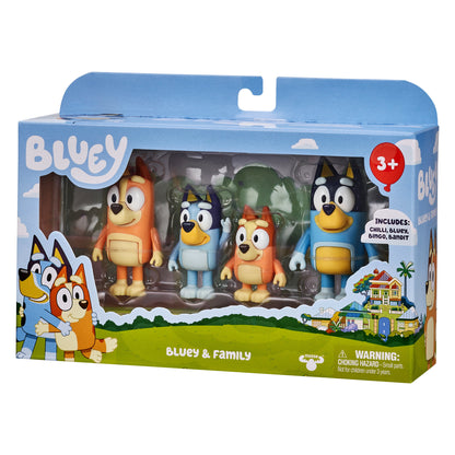 Bluey & Family 4 Pack of 2.5-3" Figures, Including Bluey, Bingo, Mum & Dad