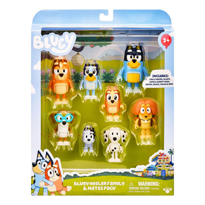 Bluey's Family and Friends - 8 Pack - 2.5-3" Bluey, Bingo, Chilli (Mum) and Dad (Bandit), Honey, Socks, Chloe and Indy Figures