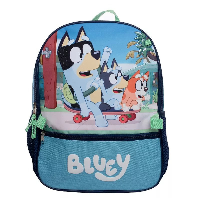 Bluey the Heeler Backpack, Lunch, Accessories Bag, Carabineer, Squish Ball - 5 pc Set